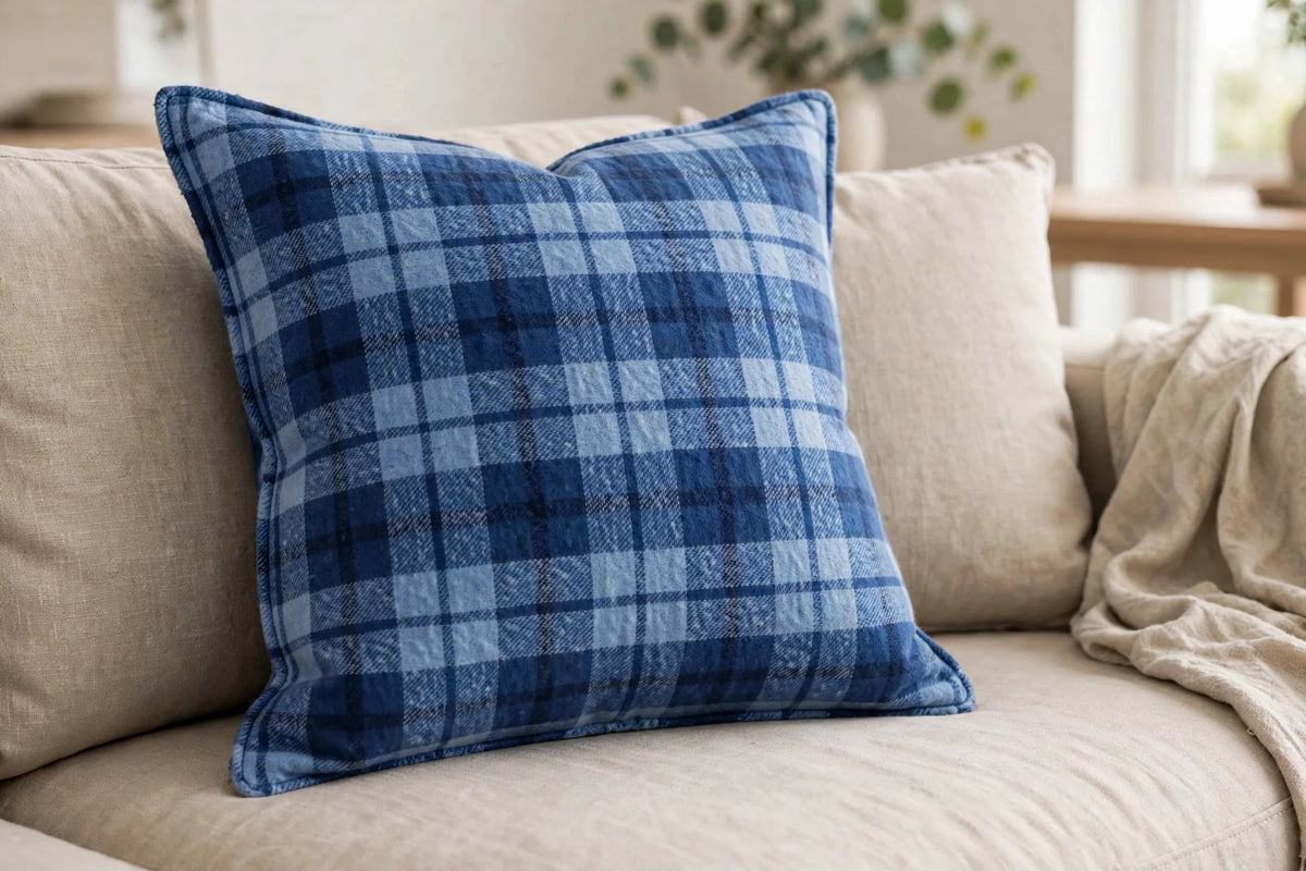 Blue Plaid Flannel — Lifestyle cushion view