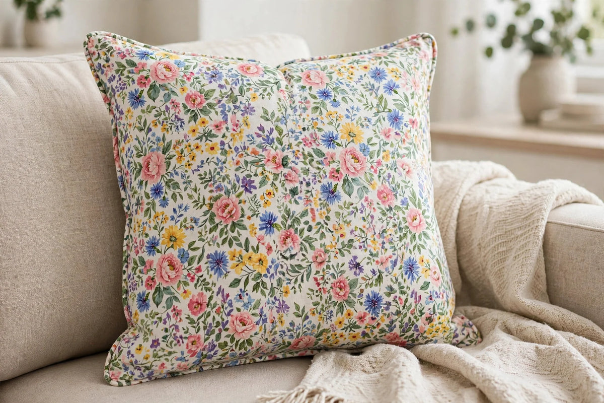 Floral Bloom Cotton Poplin — Lifestyle cushion view