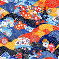 Red and blue kimono print fabric