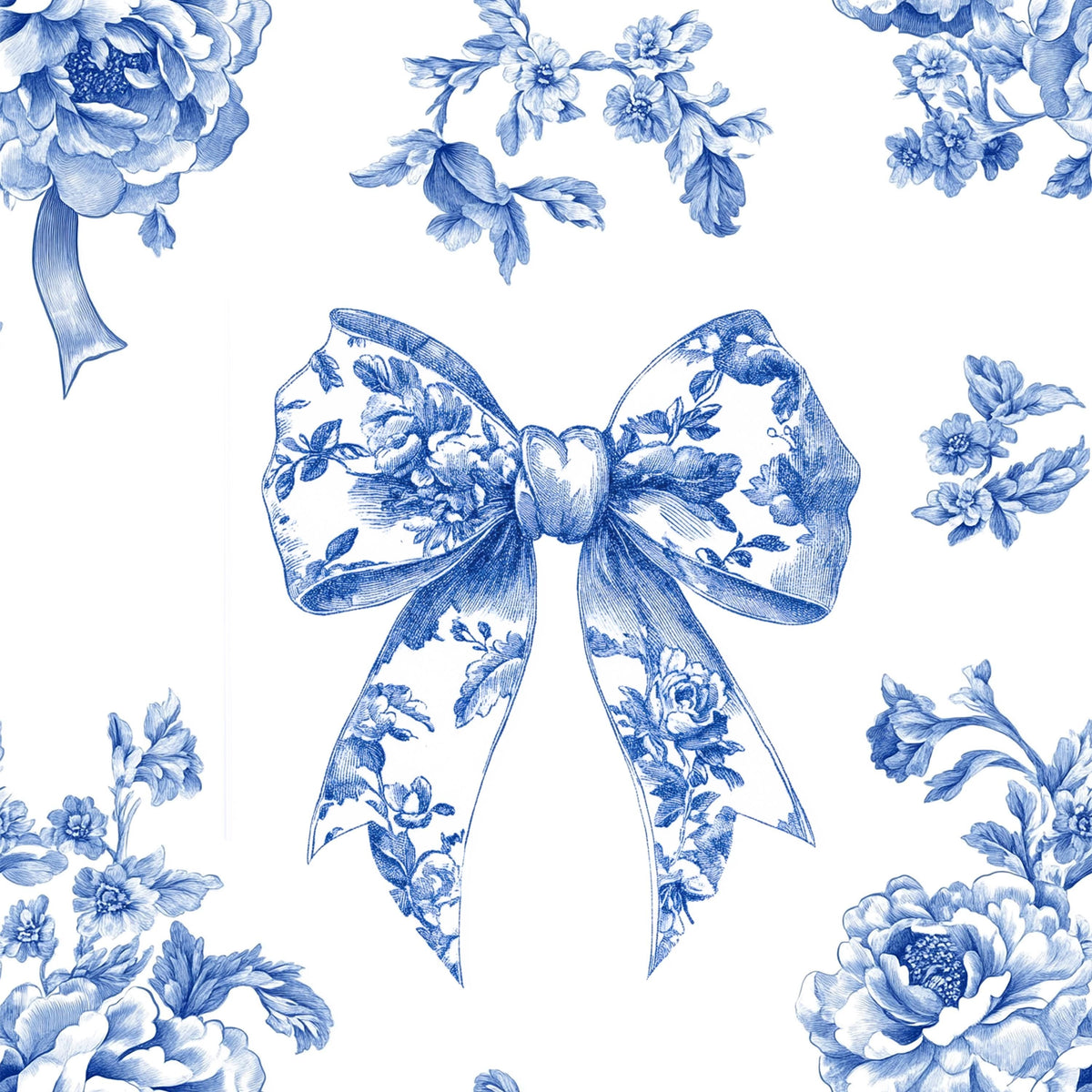 French blue ribbon toile fabric alternate view 10