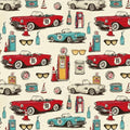 Vintage car roses butterfly fabric