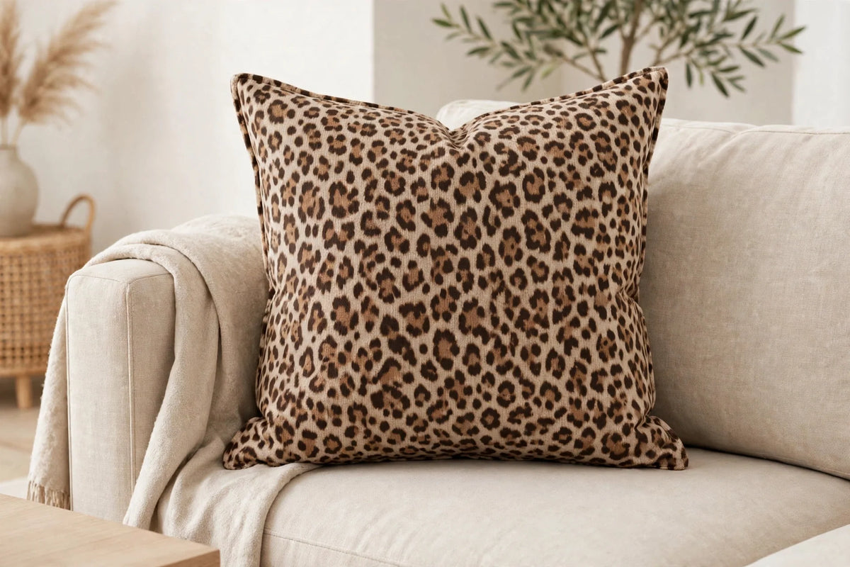 Jungle Cat Animal Print Jersey Knit — Lifestyle cushion view