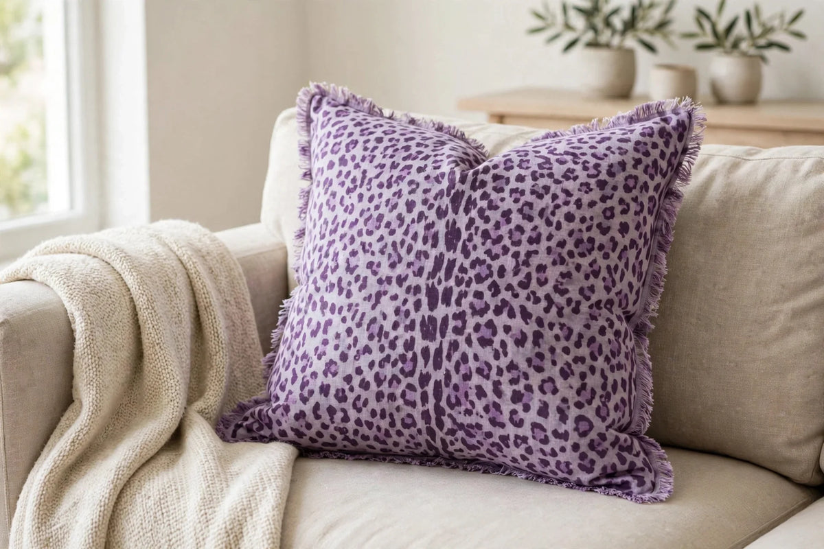 Leopard Dusk Linen — Lifestyle cushion view