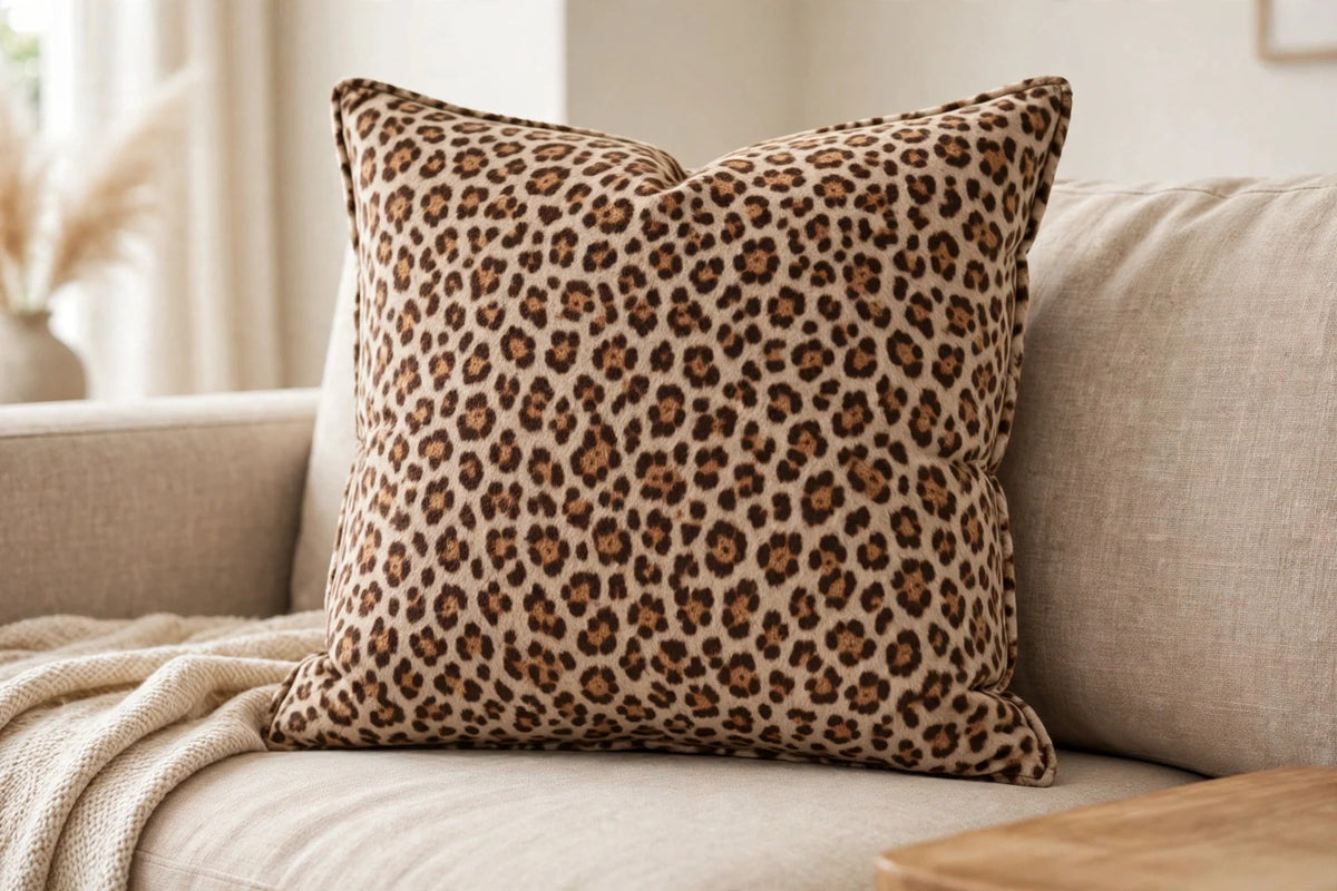 Leopard Trail Flannel — Lifestyle cushion view