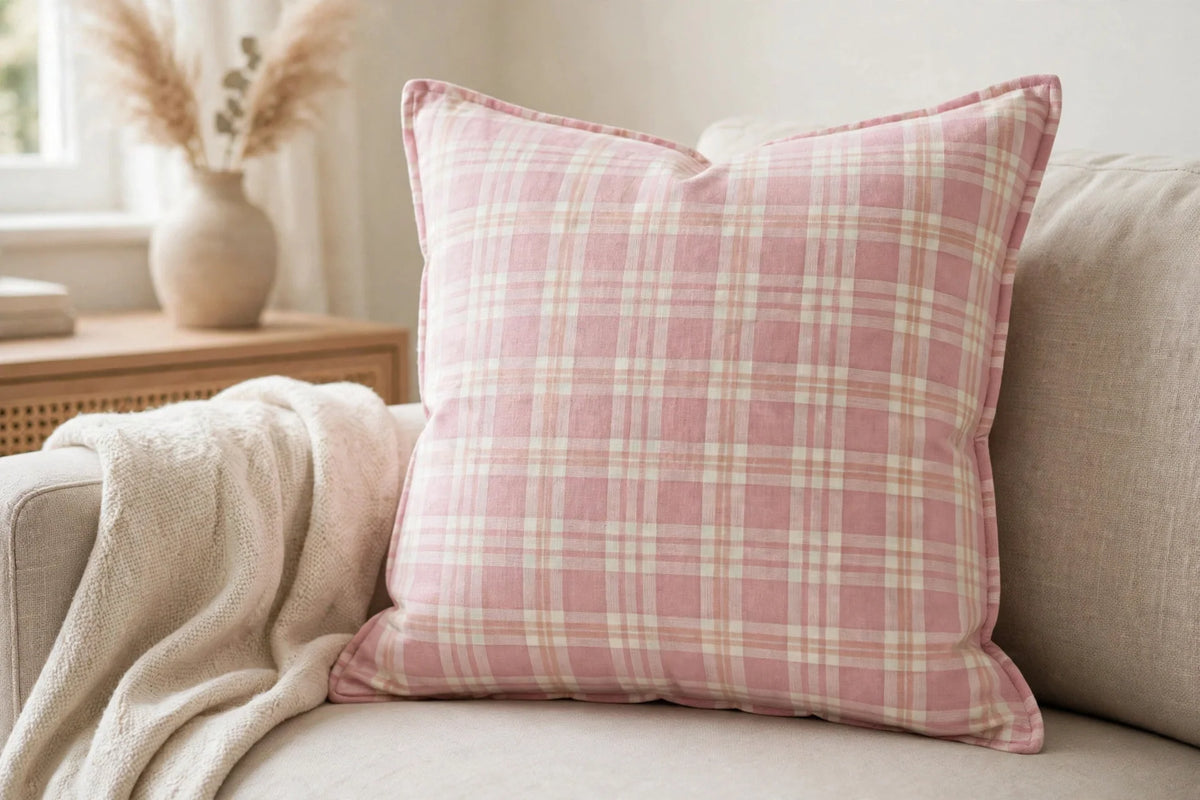 Pastel Plaid Cotton — Lifestyle cushion view