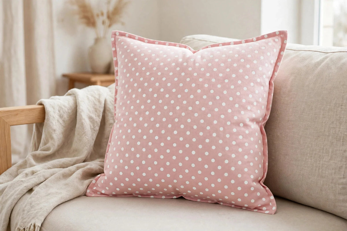 Pastel Polka Dot Jersey Knit — Lifestyle cushion view