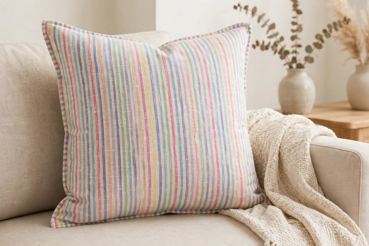 Pastel Stripe Linen — Lifestyle cushion view