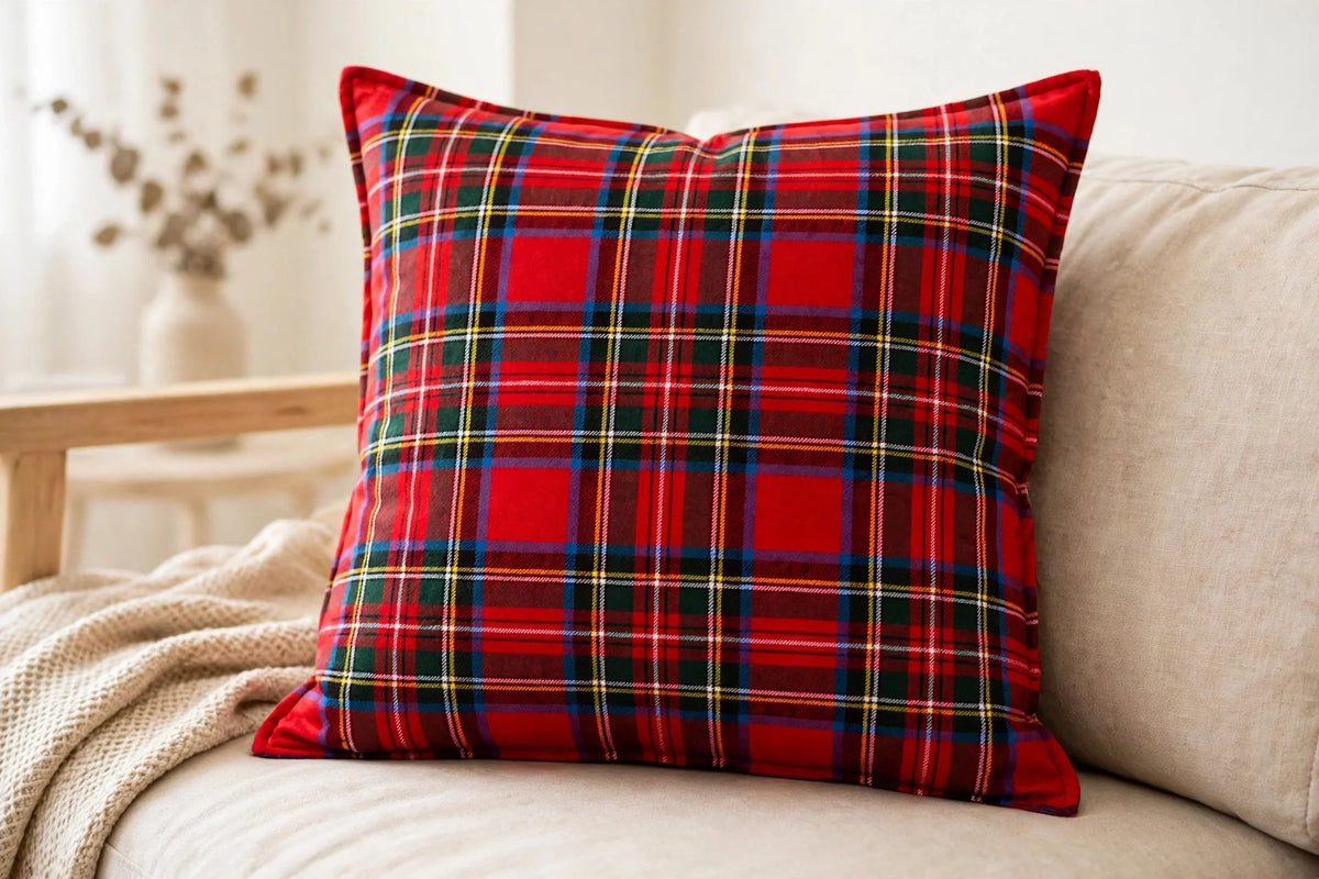 Royal Stewart Plaid Cotton — Lifestyle cushion view
