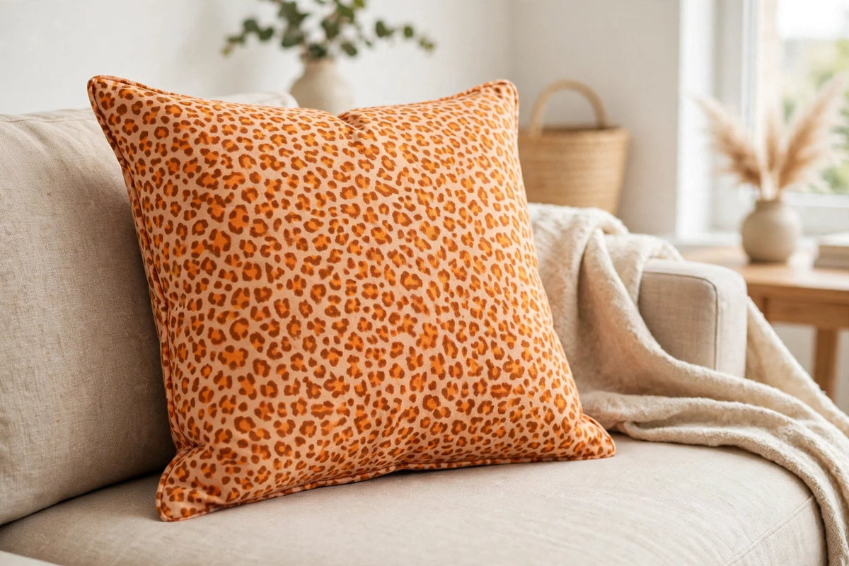 Savanna Sunset Animal Print Cotton — Lifestyle cushion view
