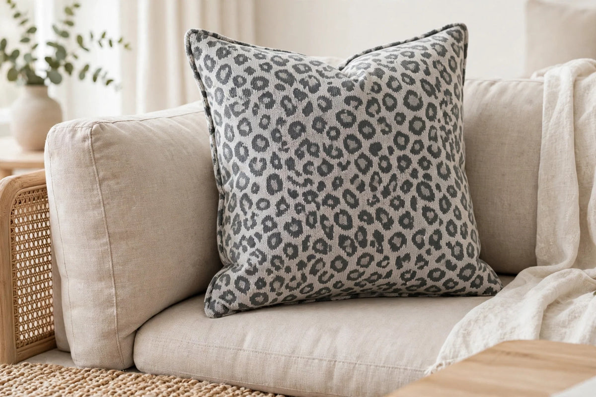 Silver Leopard Knit — Lifestyle cushion view