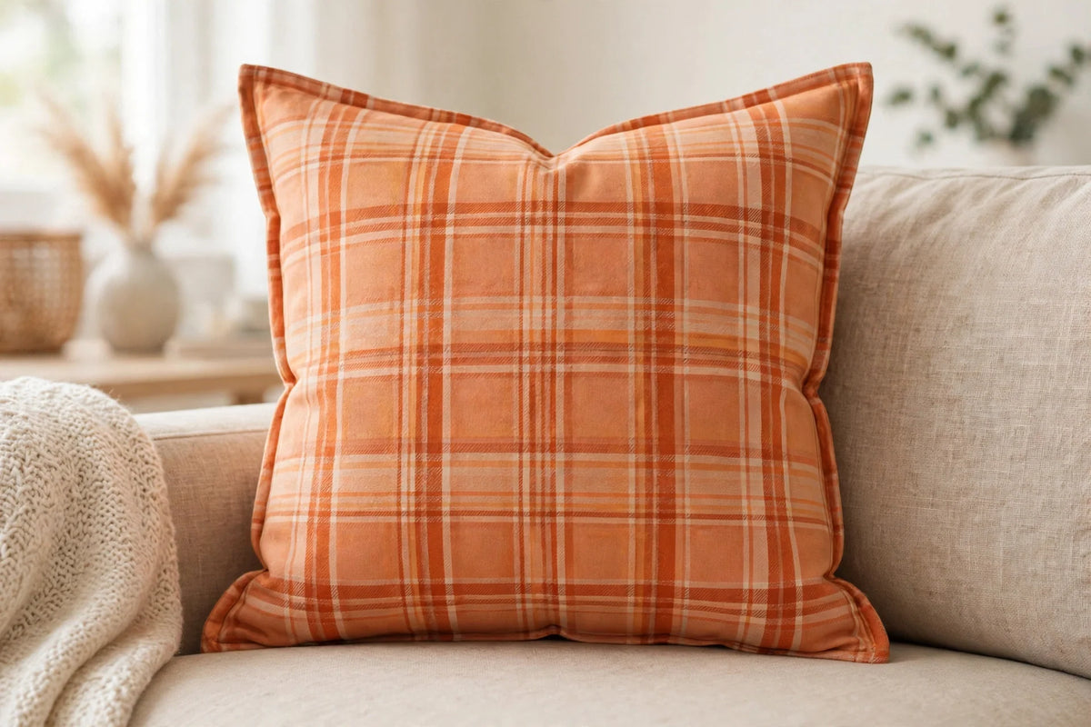 Sunset Plaid Rayon — Lifestyle cushion view