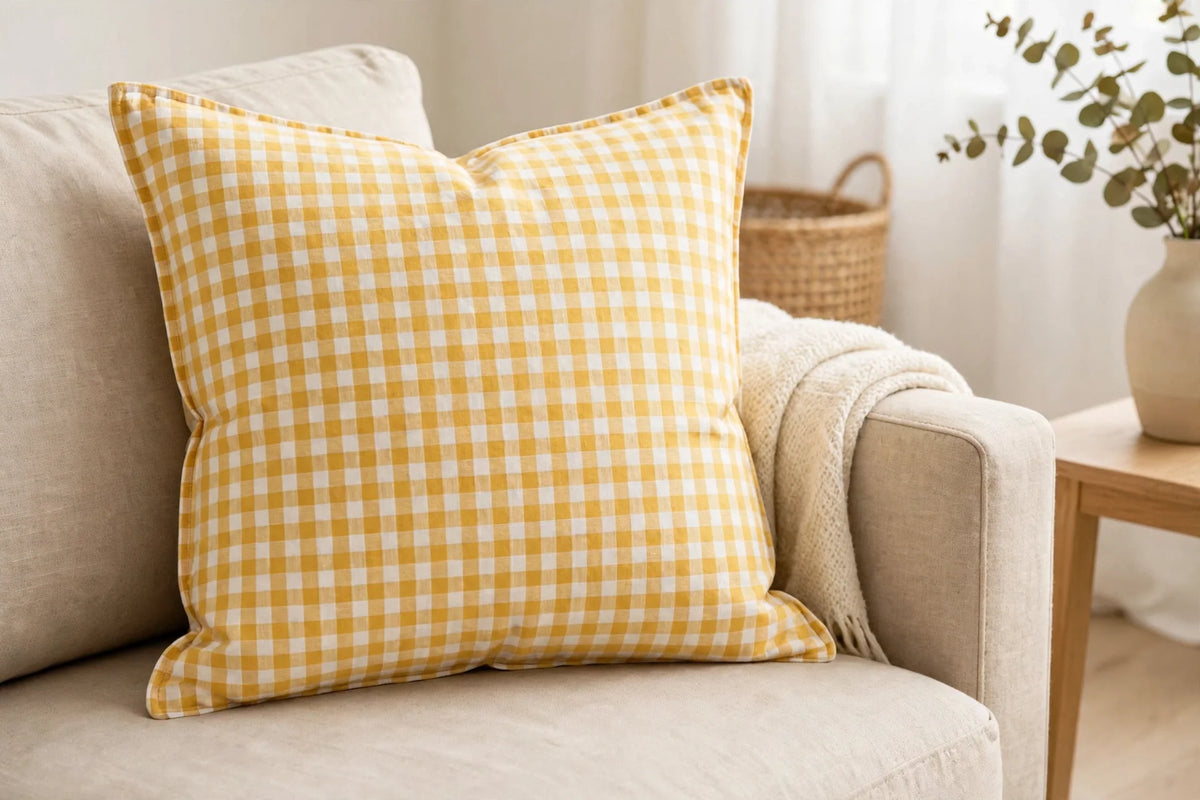 Yellow Gingham Cotton — Lifestyle cushion view