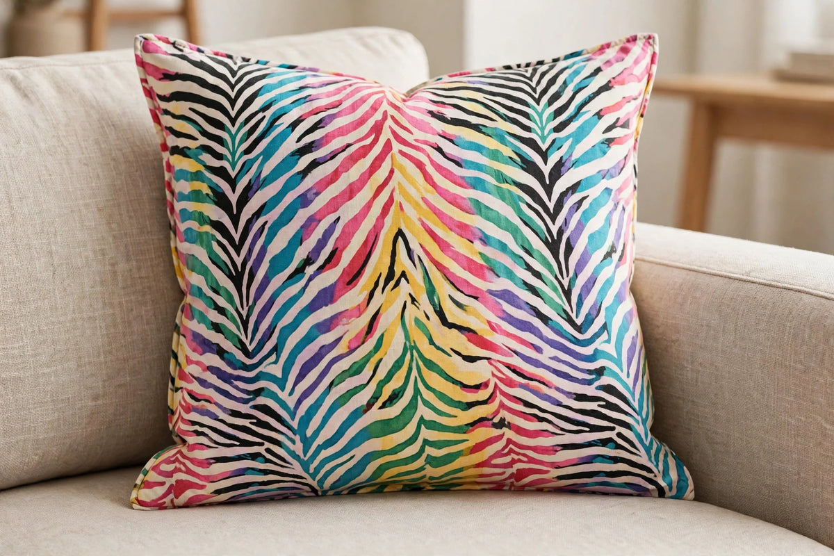 Zebra Bloom Cotton — Lifestyle cushion view