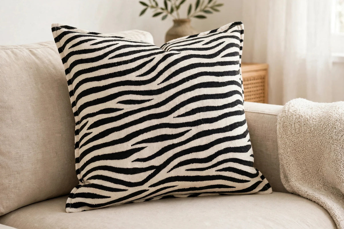 Zebra Stripe Jersey Knit — Lifestyle cushion view