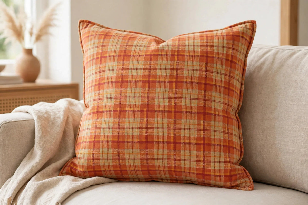 Autumn Plaid Cotton — Lifestyle cushion view