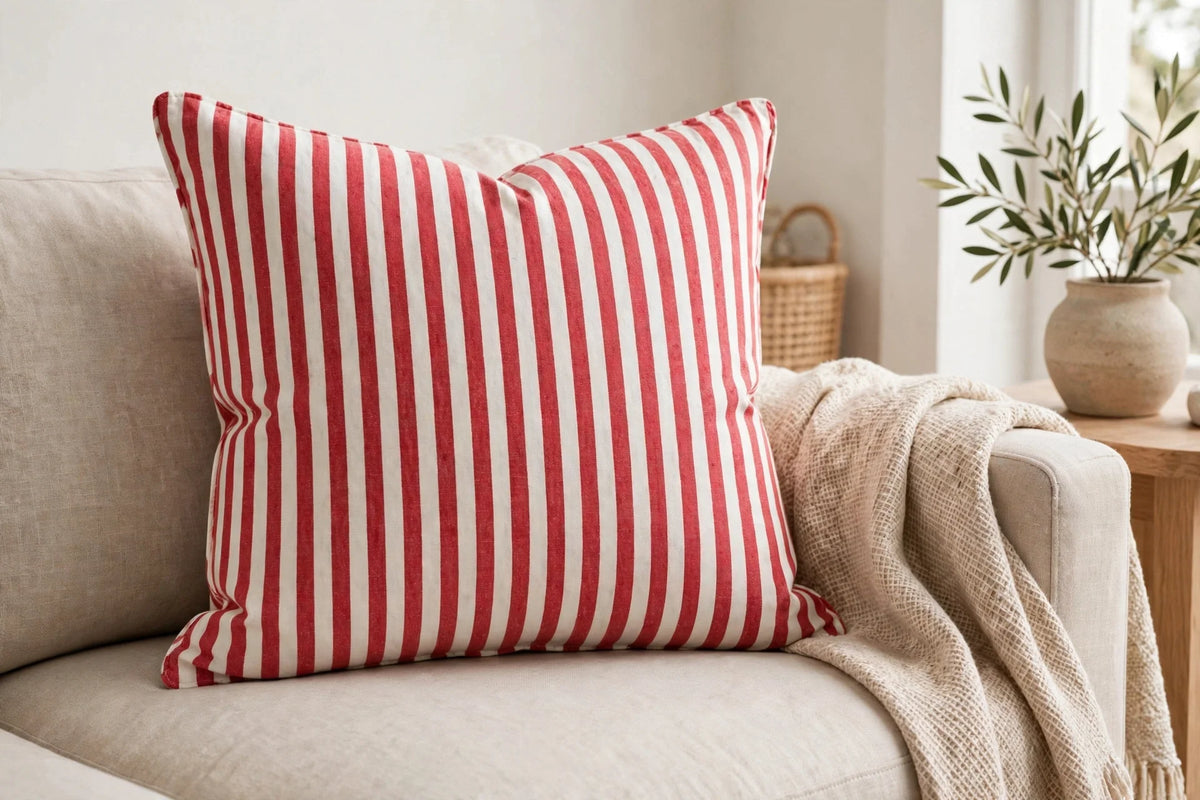 Awning Stripe Cotton — Lifestyle cushion view