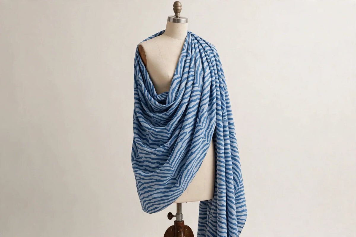 Blue Zebra Cotton — Draped view