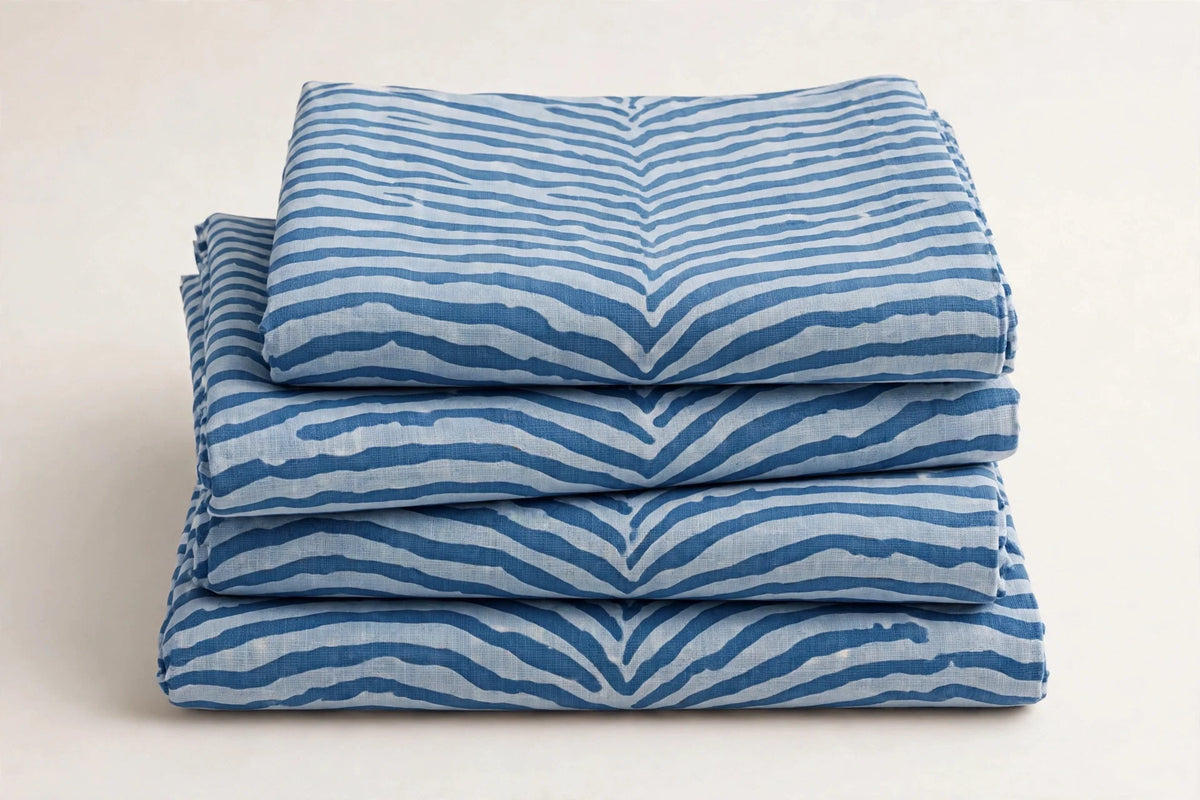 Blue Zebra Cotton — Folded stack view