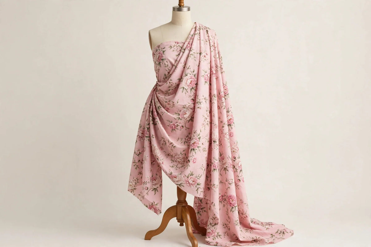 Blush Peony Floral Cotton — Draped view
