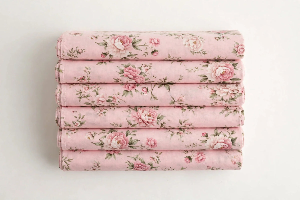 Blush Peony Floral Cotton — Folded stack view