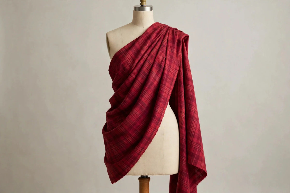 Cranberry Plaid Cotton — Draped view
