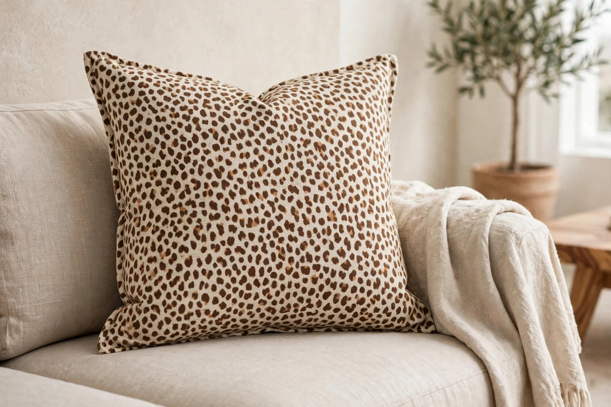Desert Animal Print Linen — Lifestyle cushion view