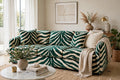 Emerald Tiger Stripe Velvet upholstery fabric on sofa