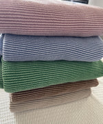 Waved urban rib knit fabric by the yard - dusty rose, denim blue, kelly green, coffee, taupe texture detail