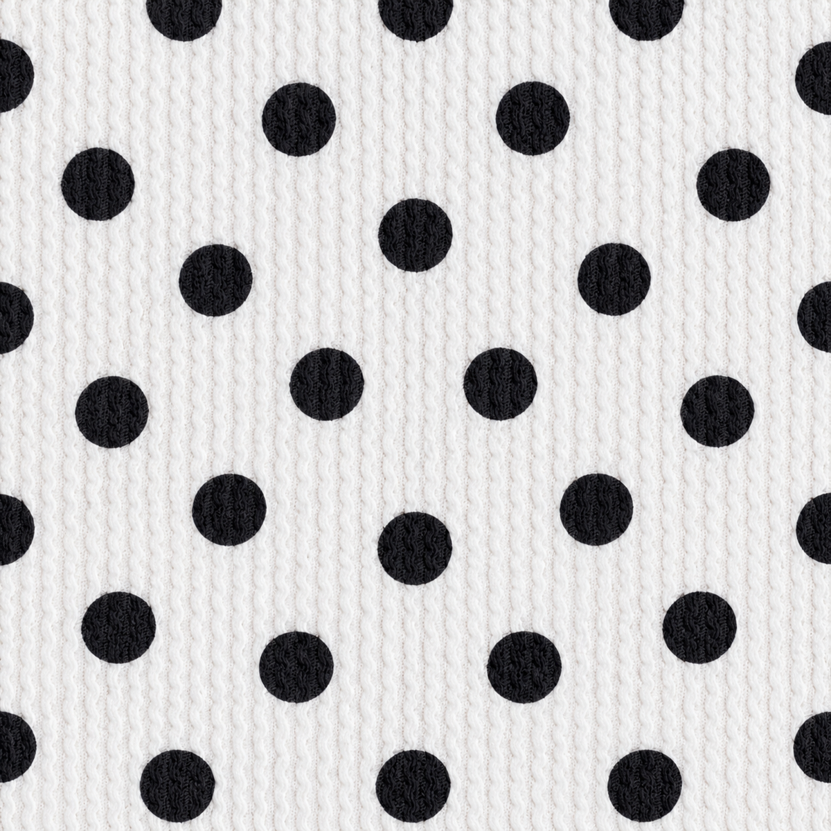Black polka dots on white Urban Rib knit fabric by the yard