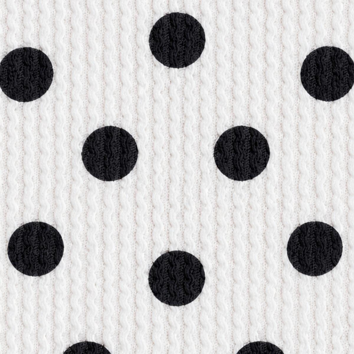 Black polka dots on white Urban Rib knit - rib texture detail