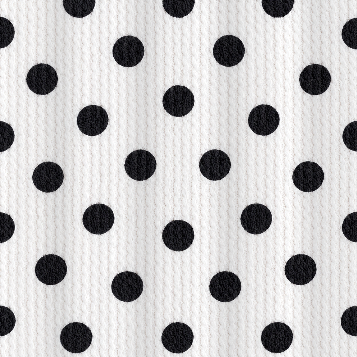 Black polka dots on white Urban Rib knit fabric, soft drape
