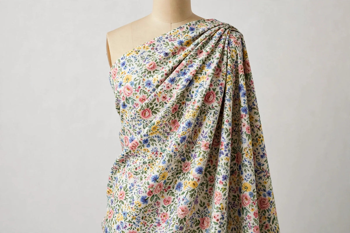 Floral Bloom Cotton Poplin — Draped view