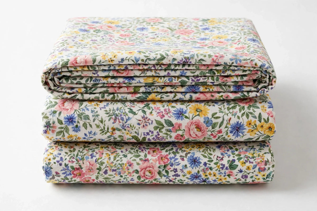 Floral Bloom Cotton Poplin — Folded stack view