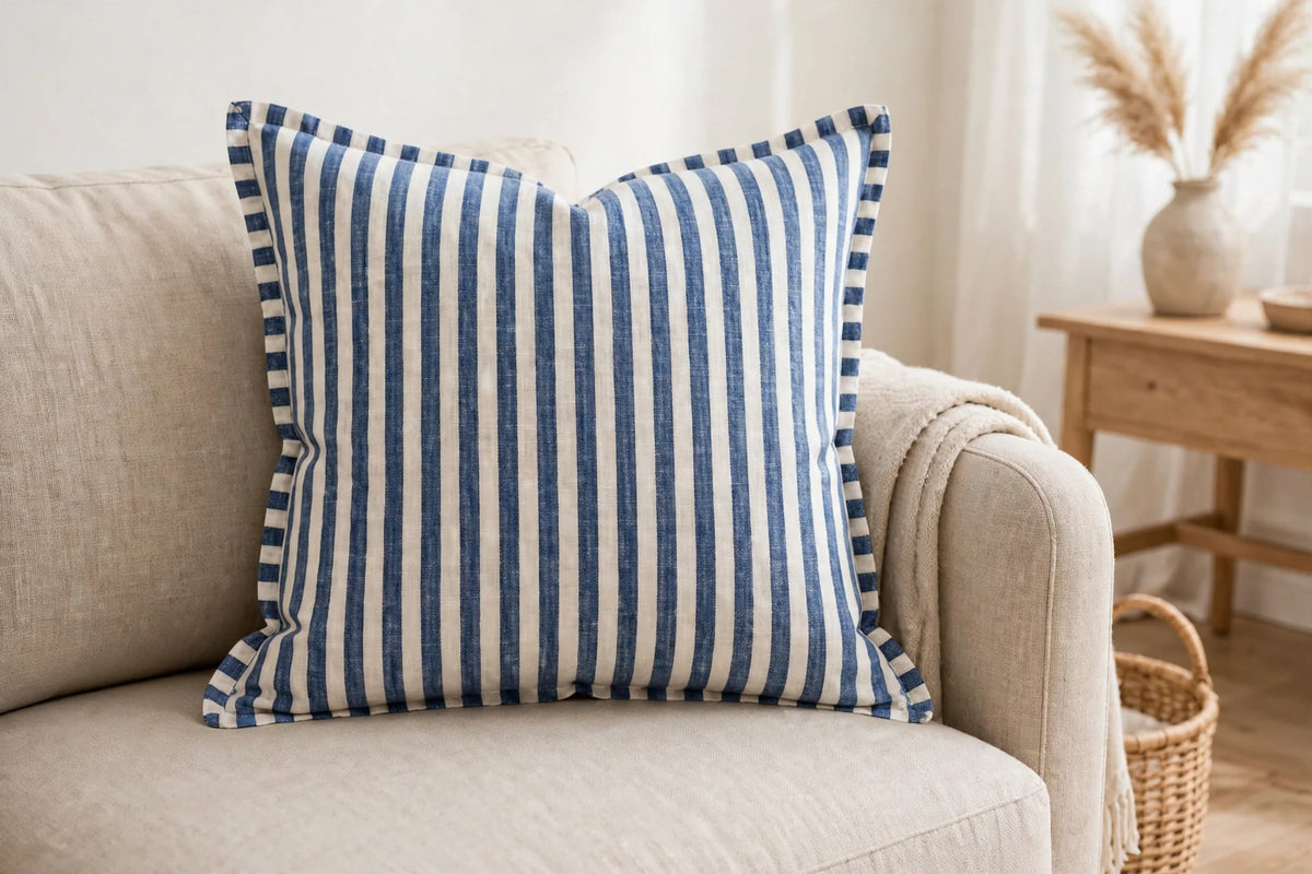 French Stripe Linen — Lifestyle cushion view