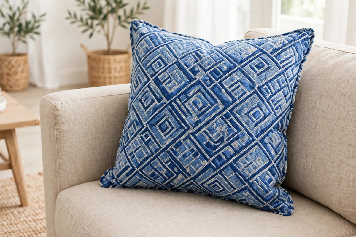 Geo Rhythm Woven — Lifestyle cushion view