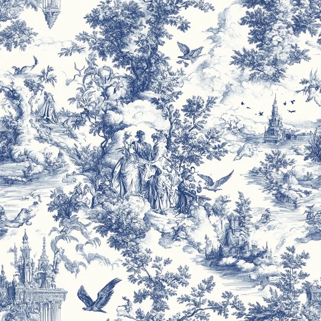 French blue english garden toile fabric