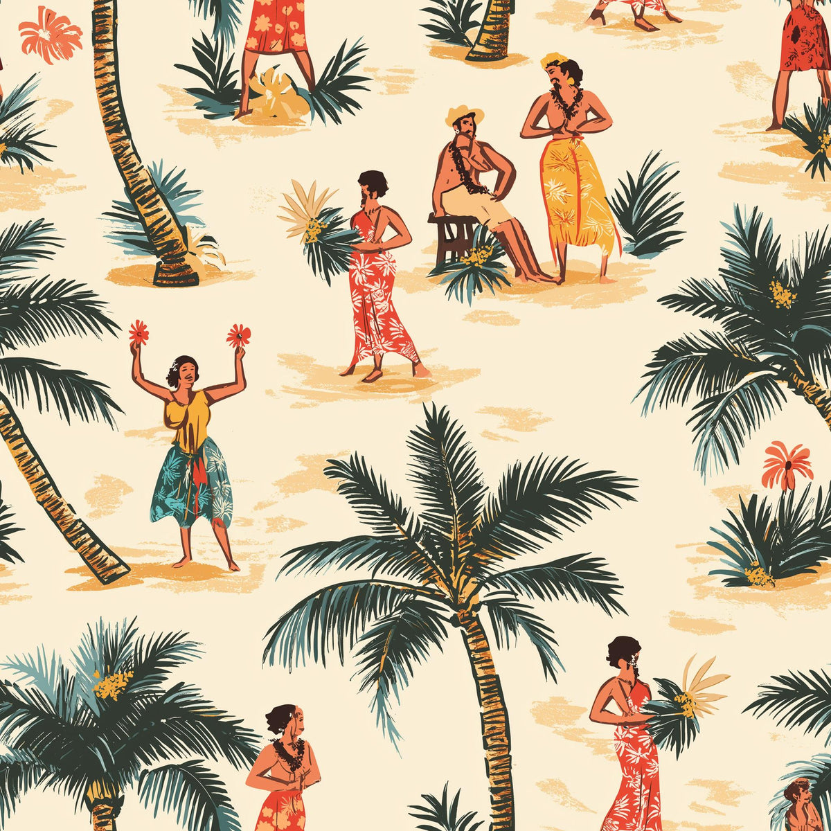 Vintage hawaii tiki fabric close-up texture detail