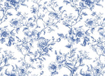 Blue french toile fabric close-up texture detail