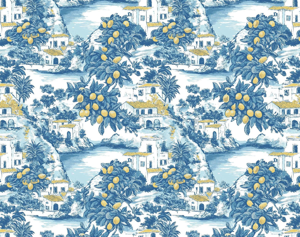 Mediterranean lemon grove fabric draped view