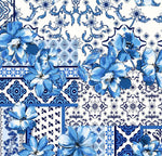 Blue majolica sicilian tile fabric draped view
