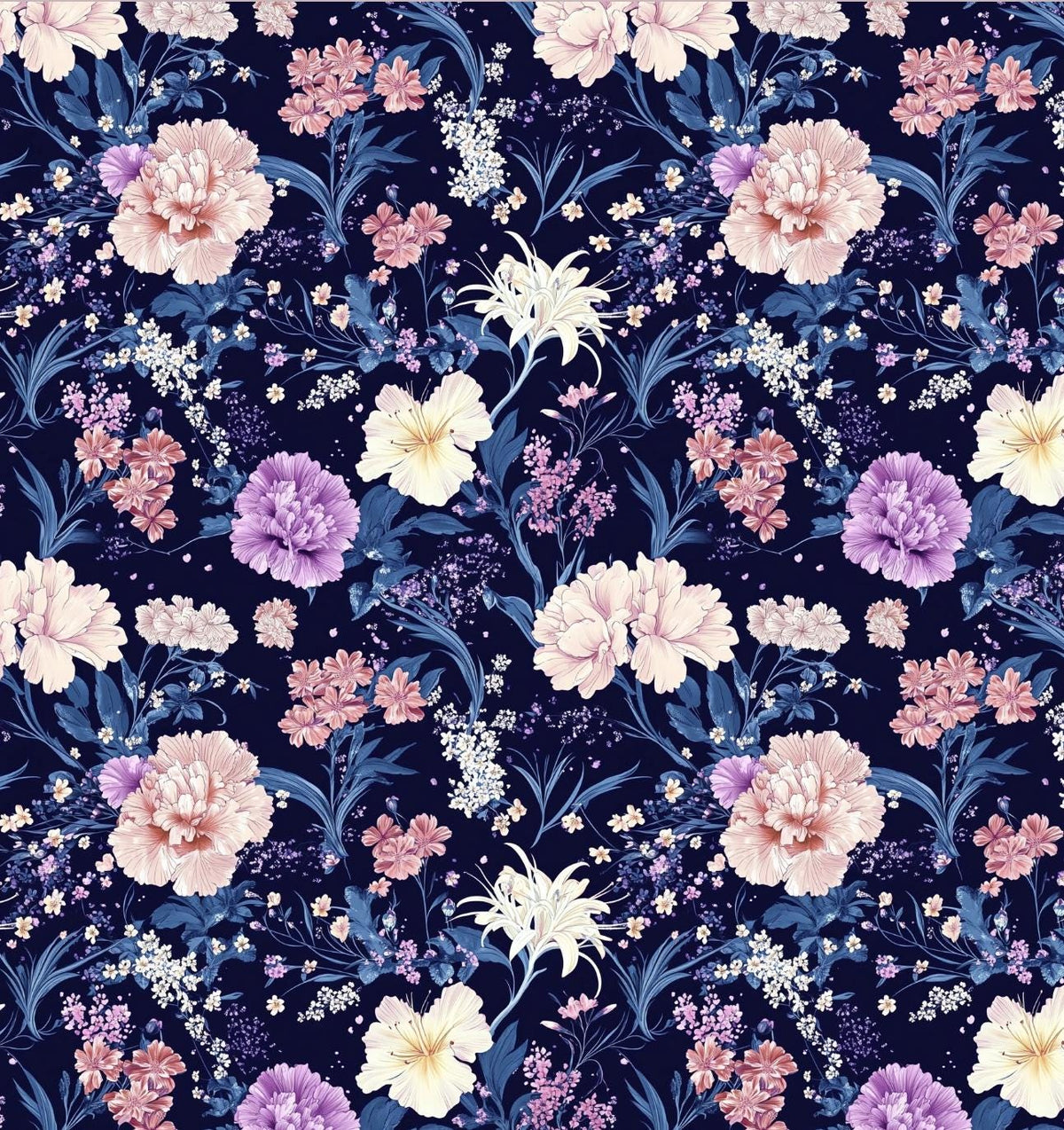 Night floral japanese fabric close-up texture detail