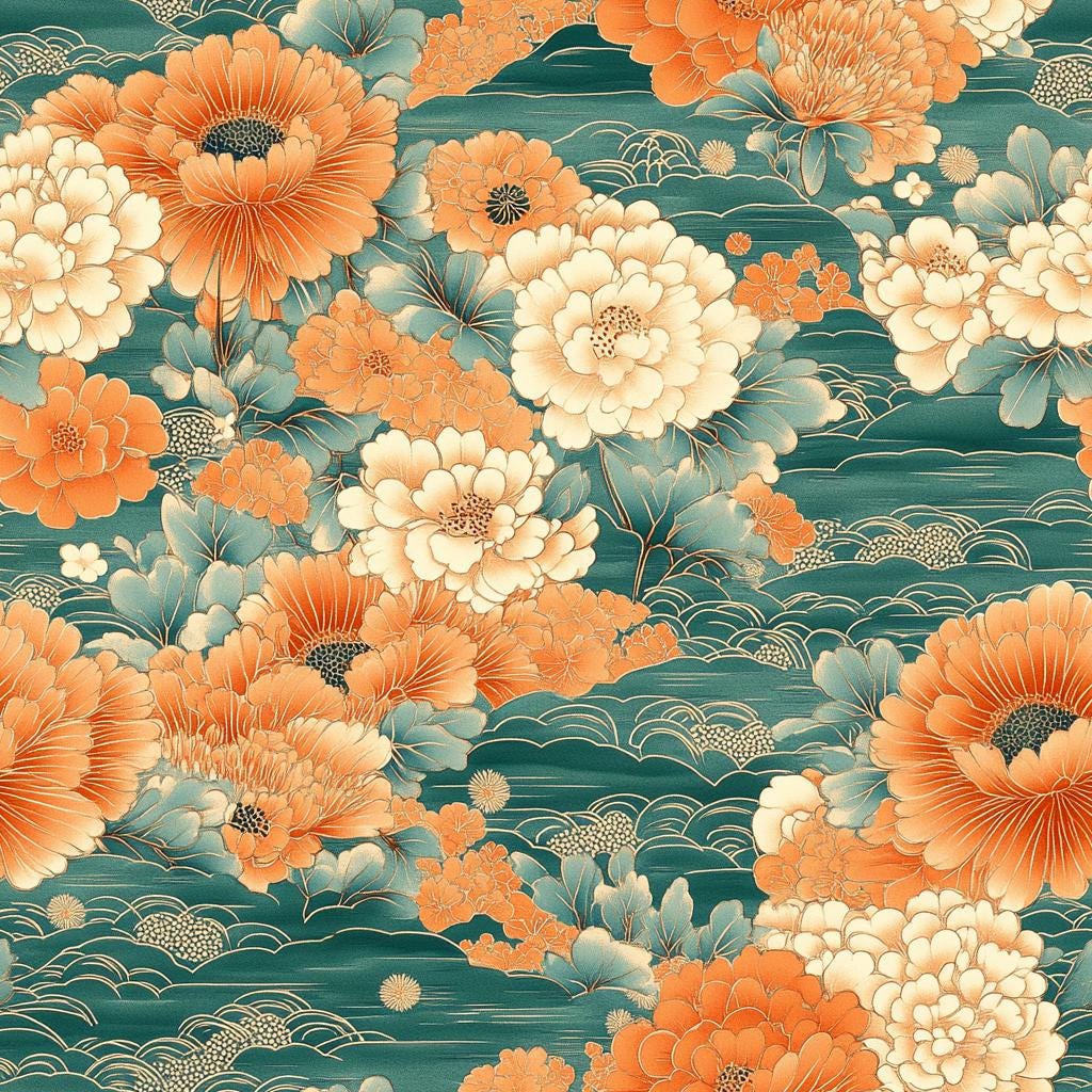 Teal orange japanese fabric close-up texture detail