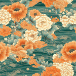 Teal orange japanese fabric close-up texture detail