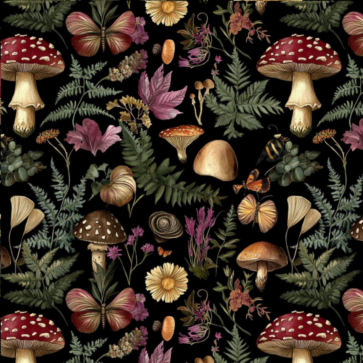 Rustic mushroom botanical fabric close-up texture detail