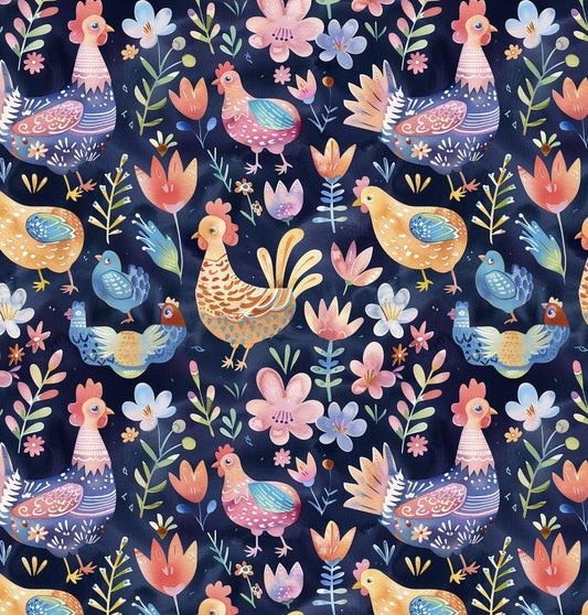 Farmyard chicken cotton fabric