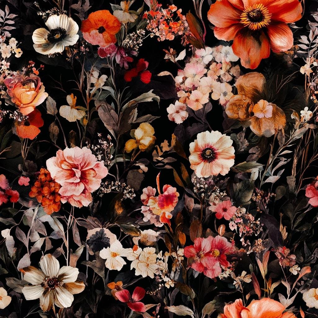 French noir dark floral fabric