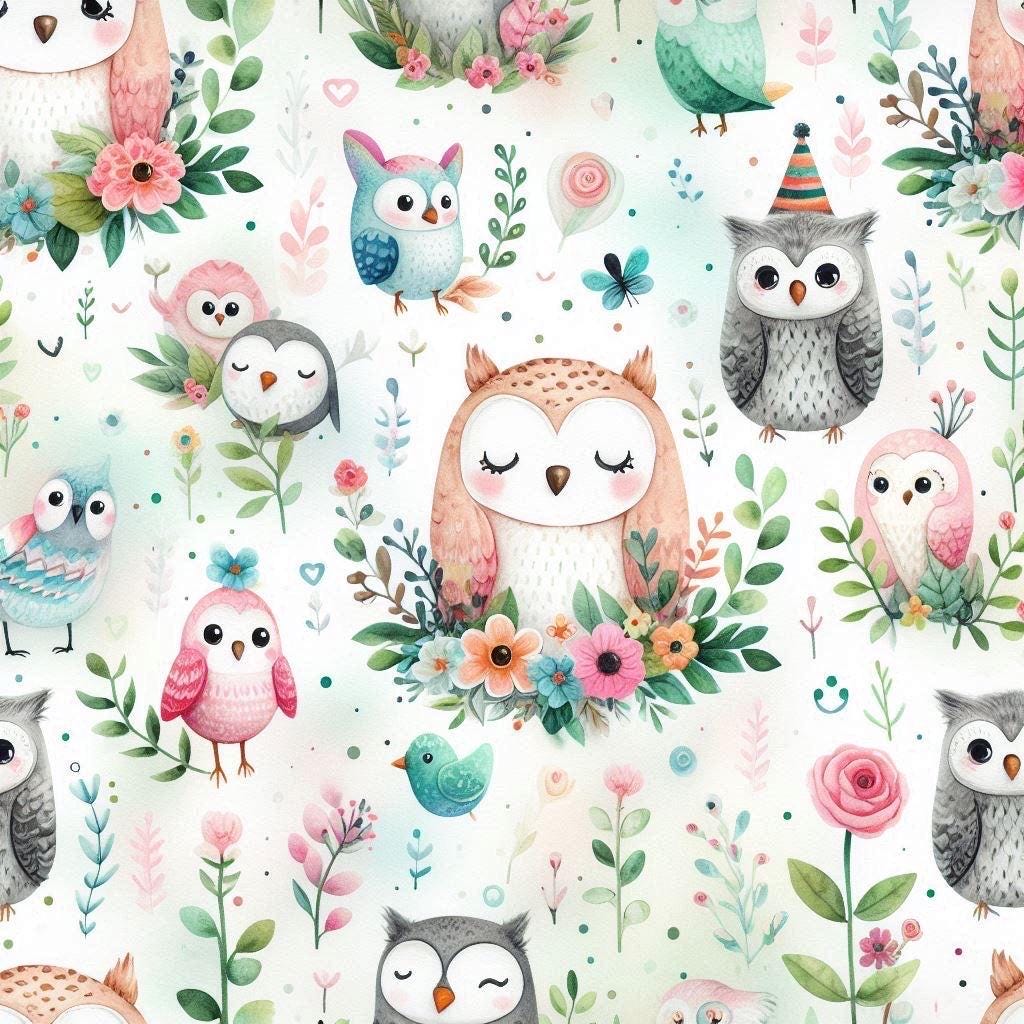 Cute owl kids fabric