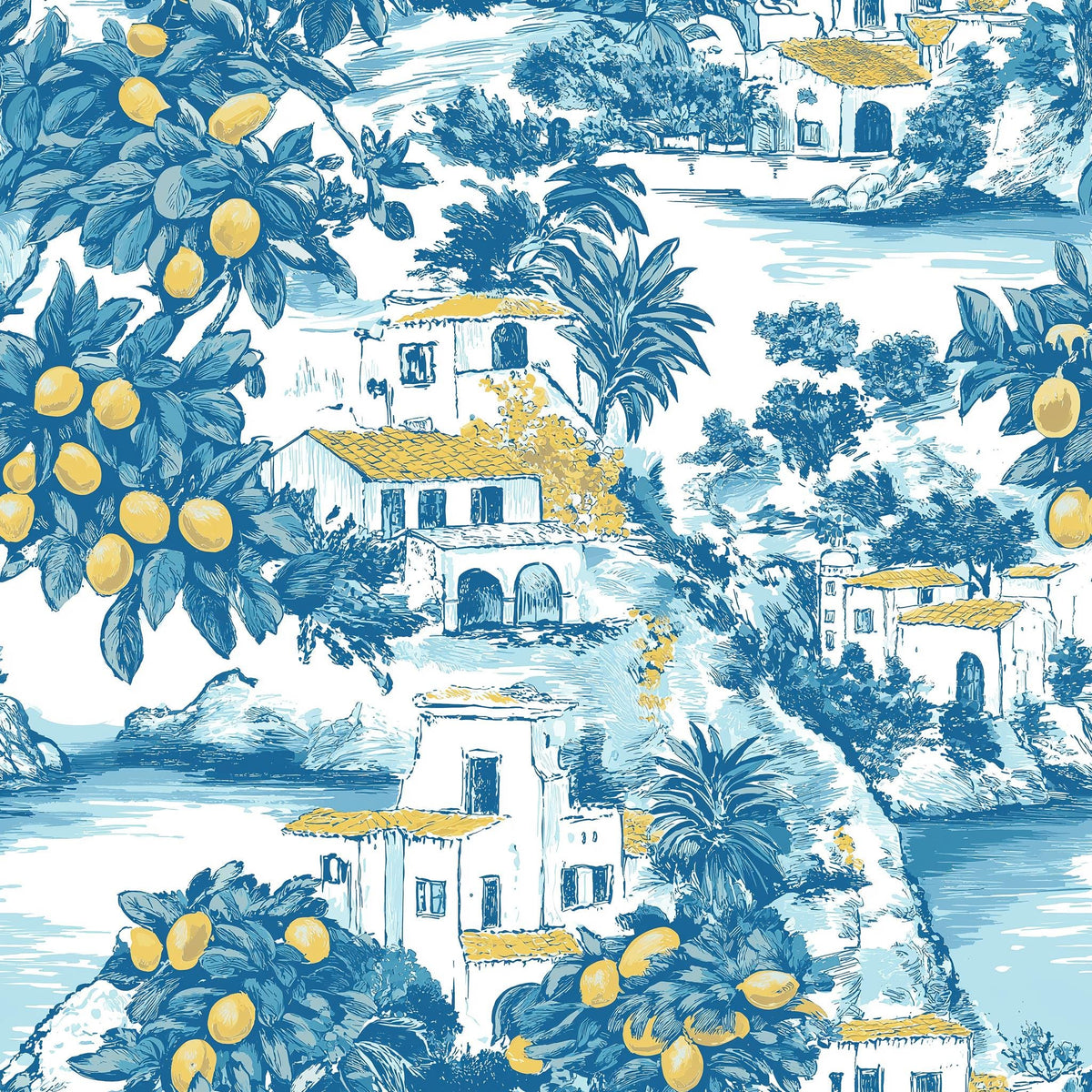 Mediterranean lemon grove fabric close-up texture detail