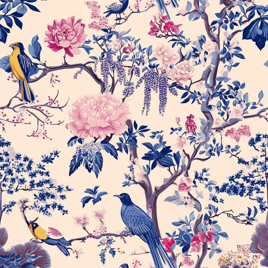 Wisteria bird chinoiserie fabric