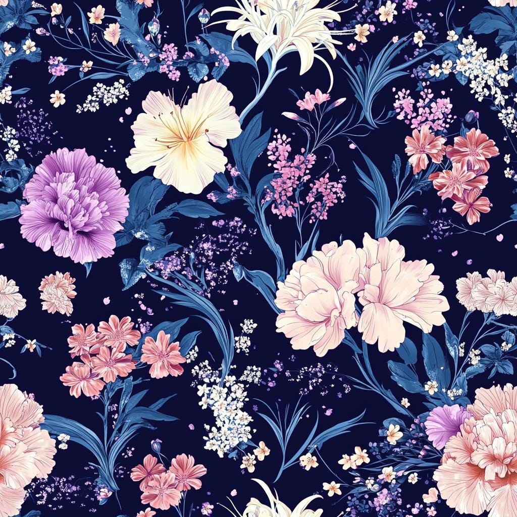 Night floral japanese fabric